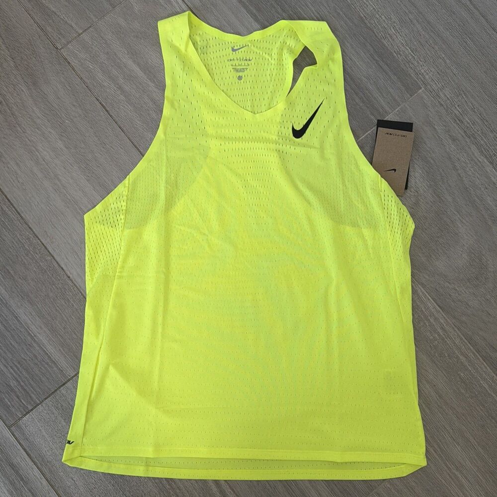 Nike AeroSwift Dri-FIT ADV Singlet Running Shirt FN4231-702 Volt Green Size L